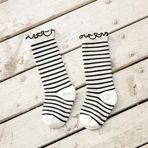 Toddler/kids Sweet Striped and Polka Dot Pattern Mid-Calf Socks with Rolled Edges