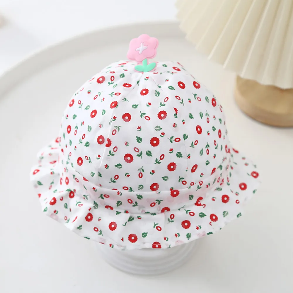 Baby Sweet Sun Hat with Floral Pattern Red big image 1