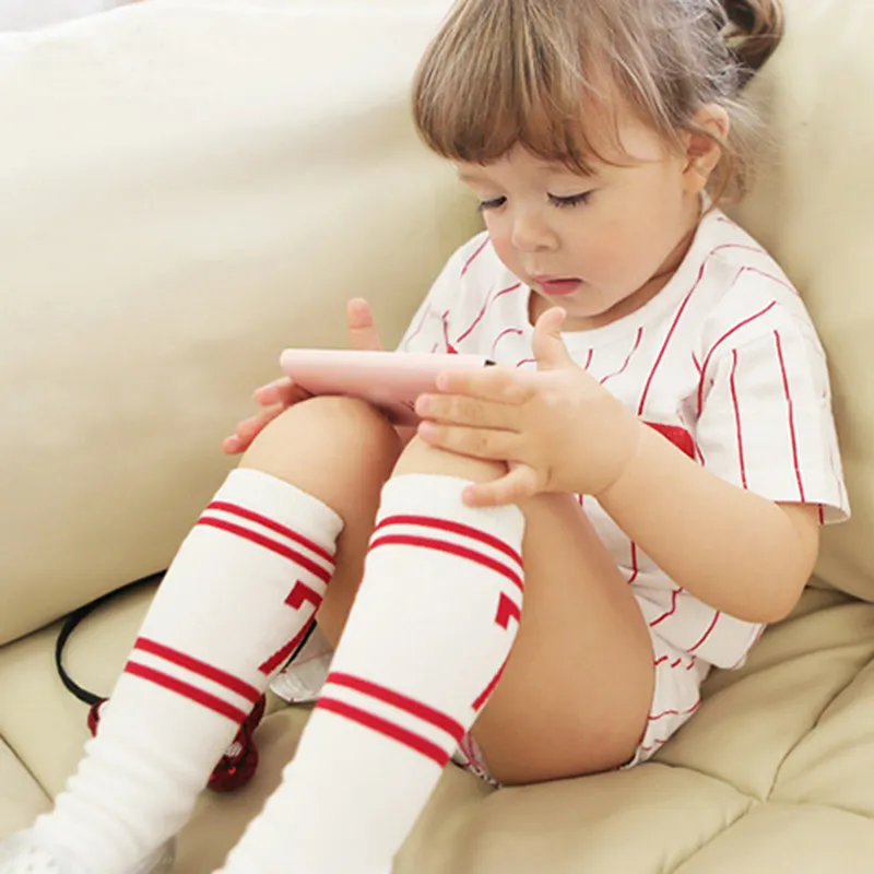 嬰兒/幼兒大學風格運動中小腿襪 紅色 big image 1