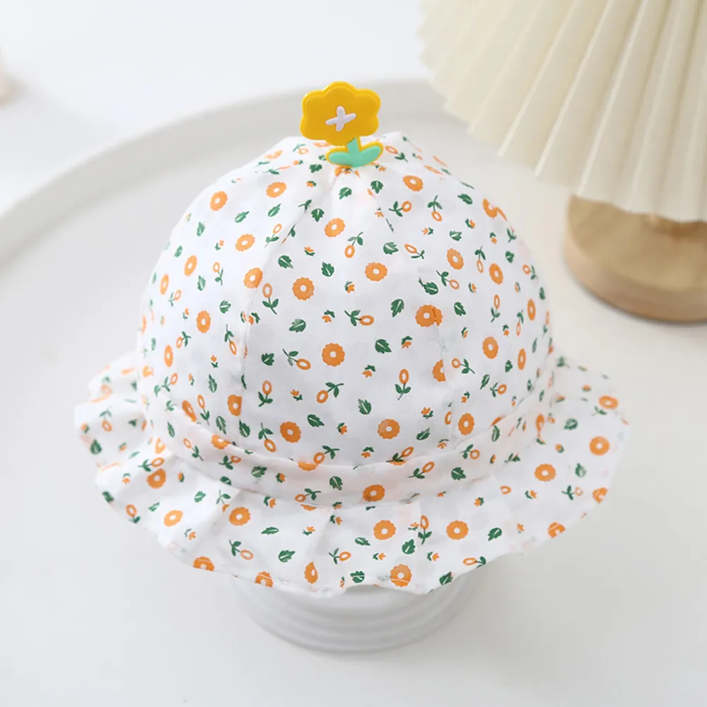 Baby Sweet Sun Hat with Floral Pattern Orange color big image 1
