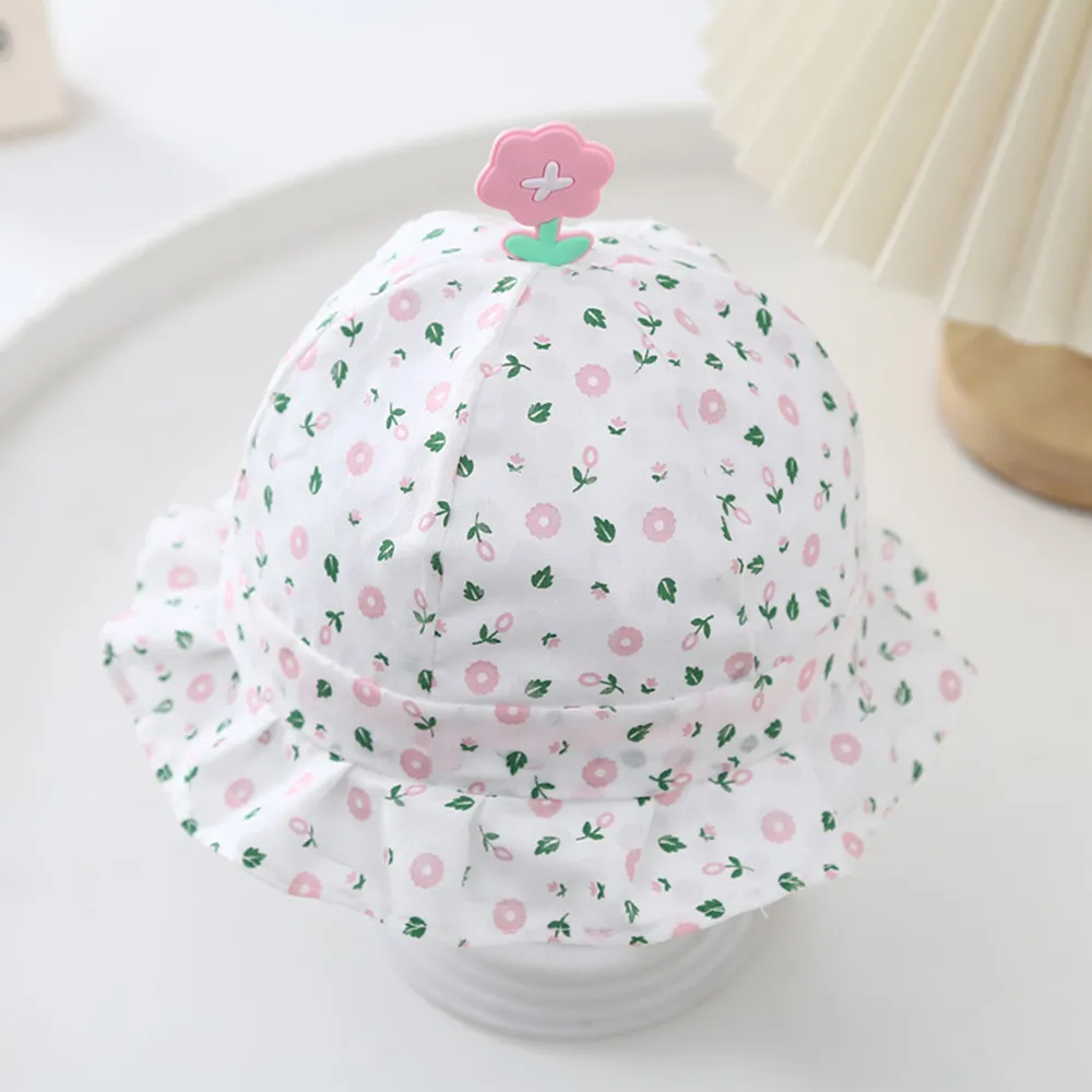 Baby Sweet Sun Hat with Floral Pattern Pink big image 1