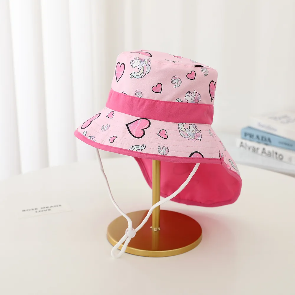 Toddler Childlike Cartoon Fishing Hat - Sun Protection Hat with Neck Flap Pink big image 1