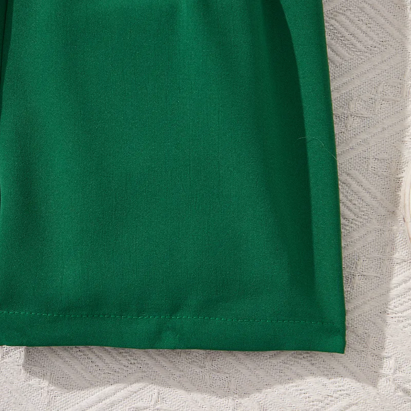 3pcs Kid Girl Sweet Flutter Sleeve Belted Top and Shorts Set 
 Green big image 1