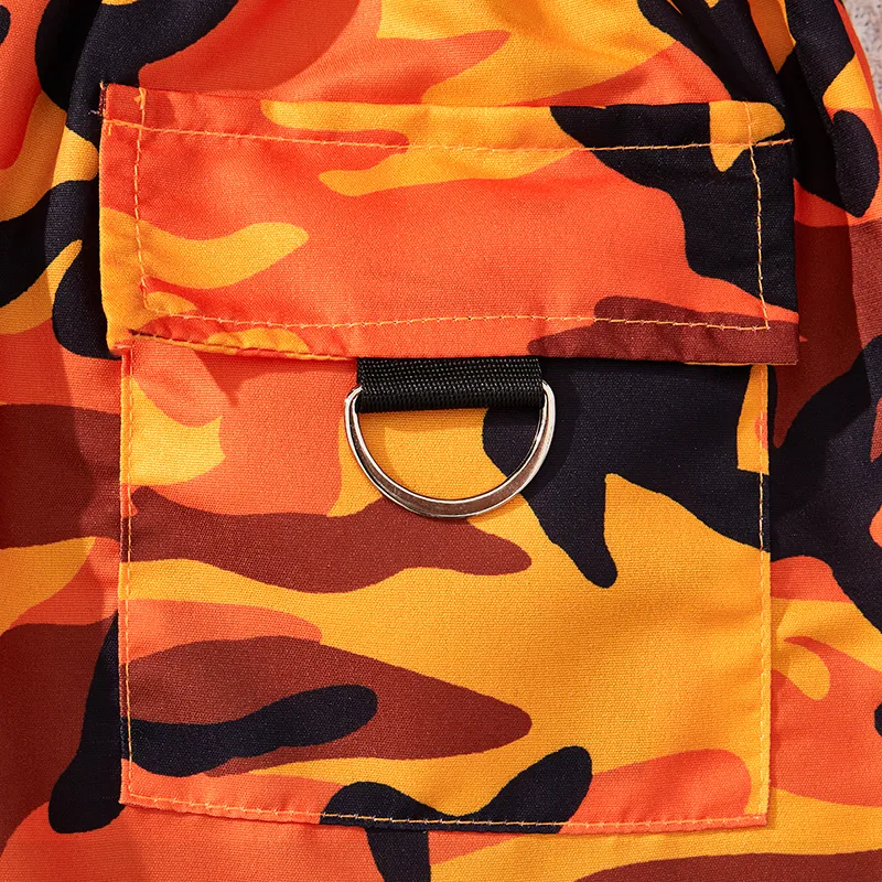 3pcs Kid Girl Camouflage Patch Pocket Avant-garde Top and Belted Pants Set  Orange big image 1