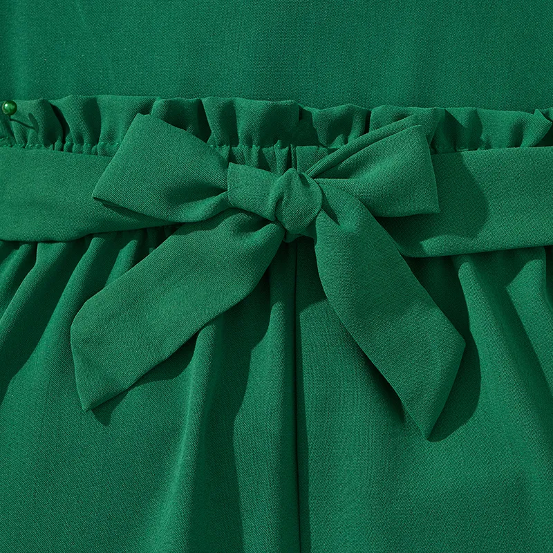 3件 大童 套裝 女 純色 喇叭袖 綠色 big image 1
