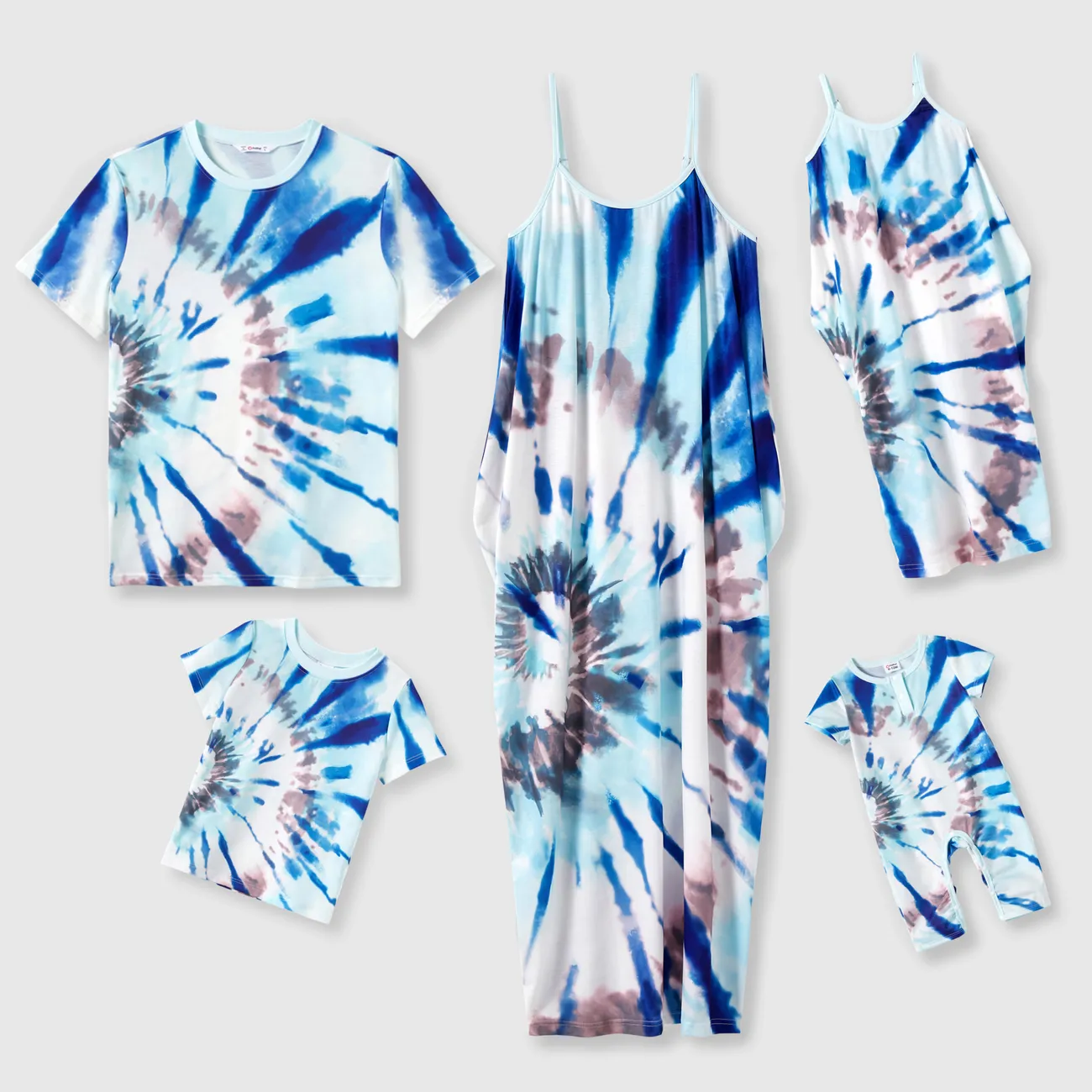 Family Matching Sets Blue Twirl Tie-Dye Tee or Strap Dress with Pockets lightbluewhite big image 1