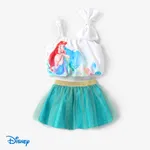 Disney Princess Ariel/Jasmine 2pcs Toddler Girls Character Print Bowknot Sleeve Top with Mesh Skirt Set
 Green