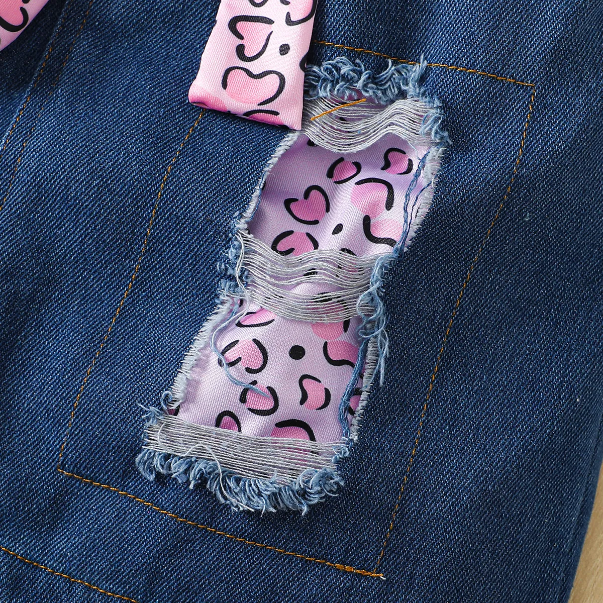 Childlike Character 3pcs Denim Skirt Suit for Girls - 65% Cotton Pink big image 1