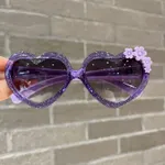 Toddler/kids Girl Sweet Heart Shape Flower Decor Sunglasses with Case Purple