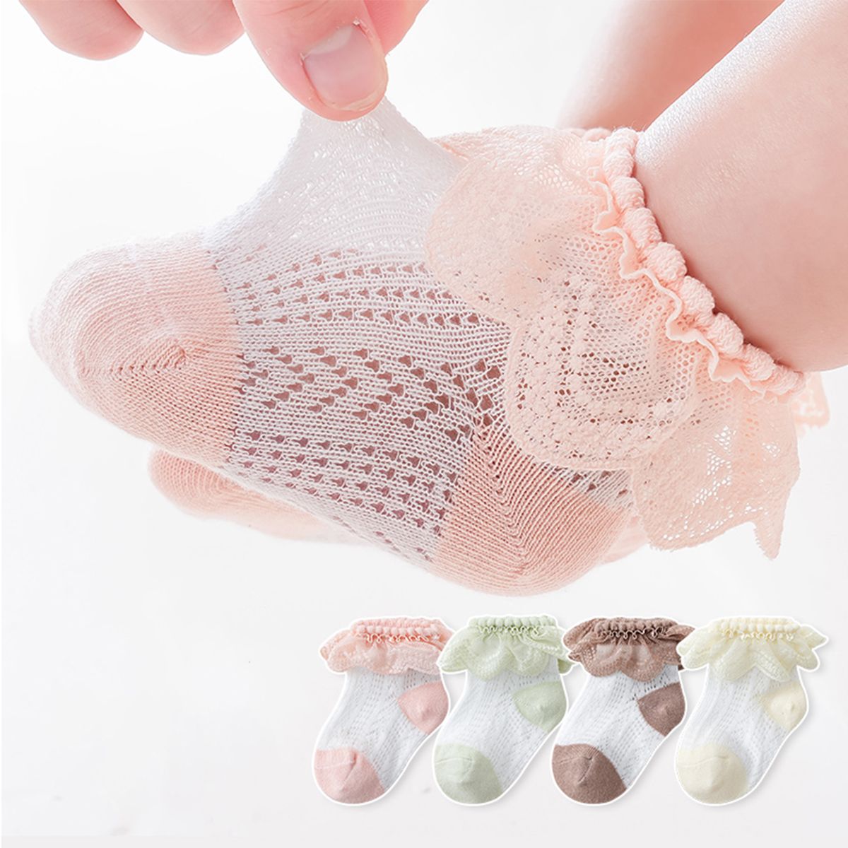 嬰兒/幼兒/兒童女孩甜美風格荷葉邊飾邊蕾絲網眼襪子