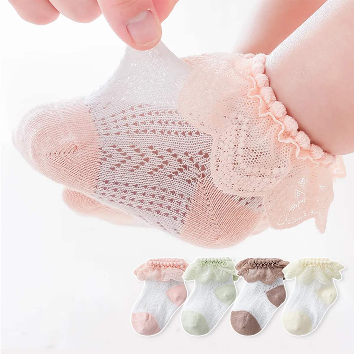 Bebé/niño pequeño/niños Niña Sweet Style Ruffle Trim Lace Mesh Socks  Rosado big image 1