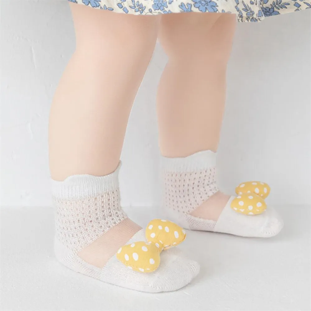 Bébé/enfant en bas âge fille Sweet Style Polka Dots Bow Embellissementment Tulle Chaussettes Jaune big image 1