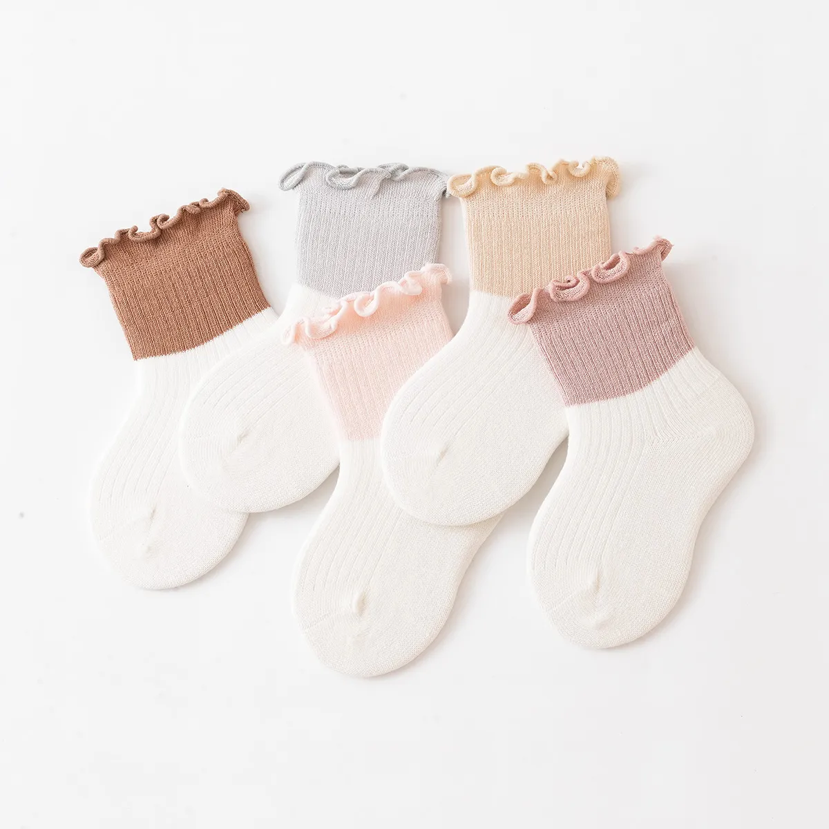 Baby/toddler/kids Girl Sweet Style Colorblock Flutter Trim Socks Coffee big image 1