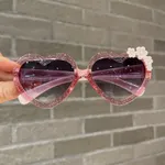 Toddler/kids Girl Sweet Heart Shape Flower Decor Sunglasses with Case Pink
