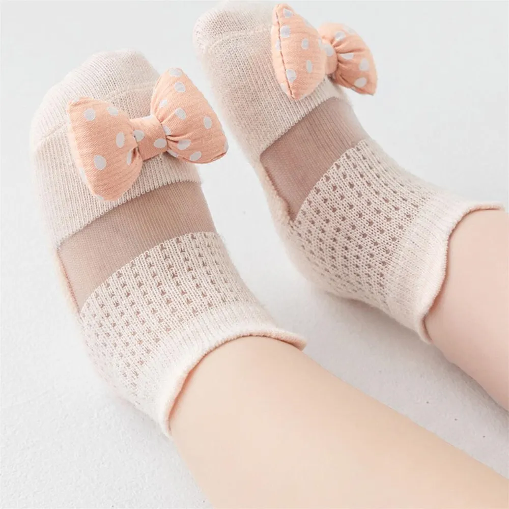Baby/Toddler Girl Sweet Style Polka Dots Bow Embellishment Tulle Socks Apricot big image 1