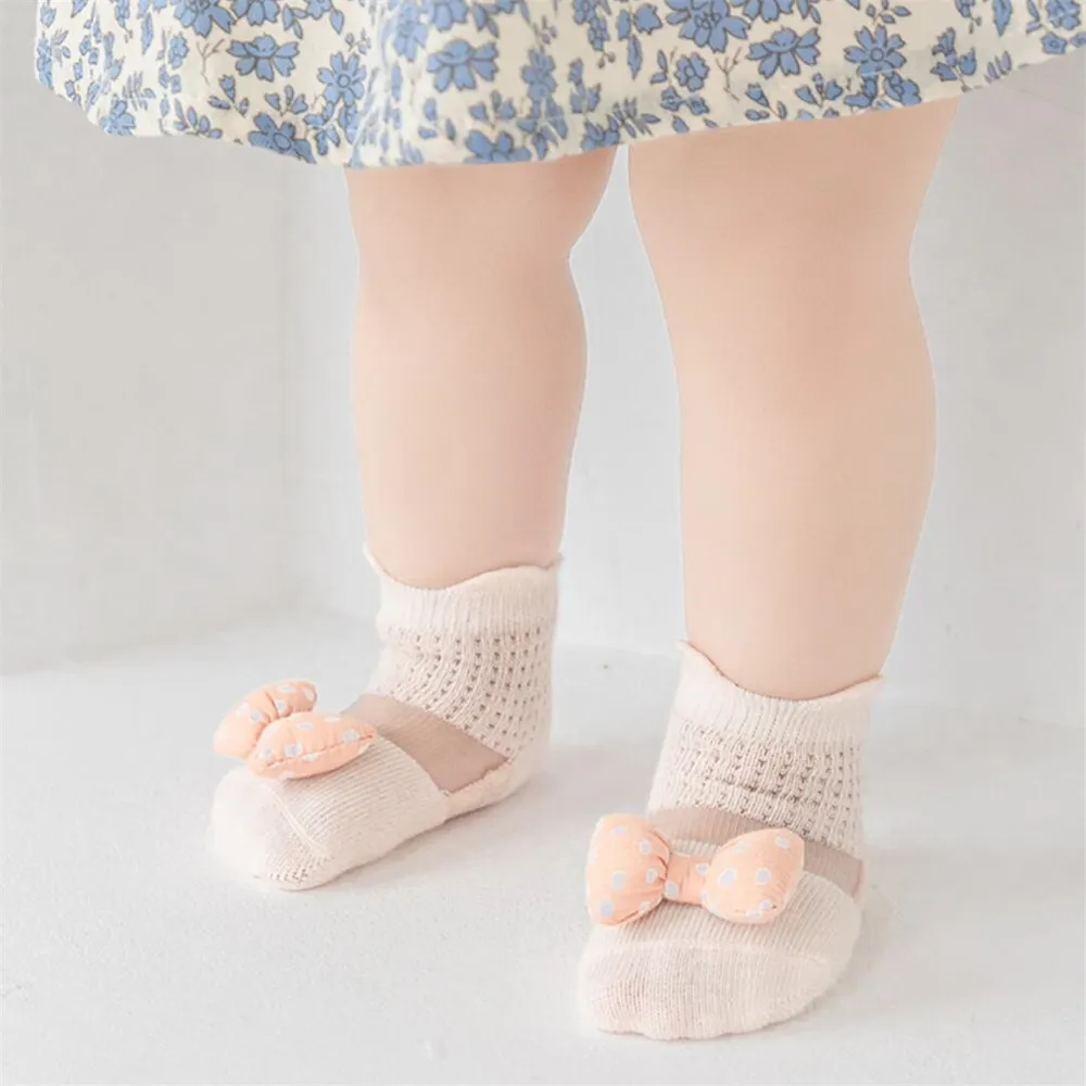 Bébé/enfant en bas âge fille Sweet Style Polka Dots Bow Embellissementment Tulle Chaussettes Abricot big image 1