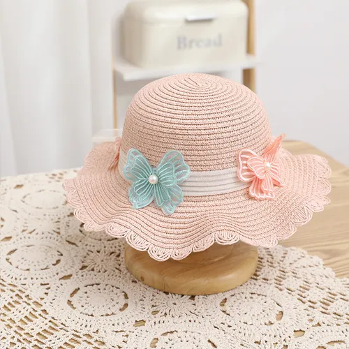 Mommy and Me Sweet Style Pearl Bow Detailed Straw Hat