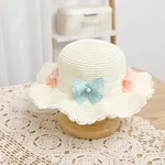 Mommy and Me Sweet Style Pearl Bow Detailed Straw Hat White