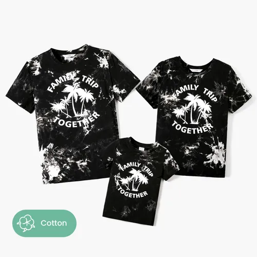 Family Matching Coconut Tree Pattern Tie-Dye Short Sleeves Vacation Tops