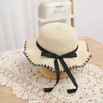 Woven Edging Straw Hat with Bow for Mommy and Me Beige