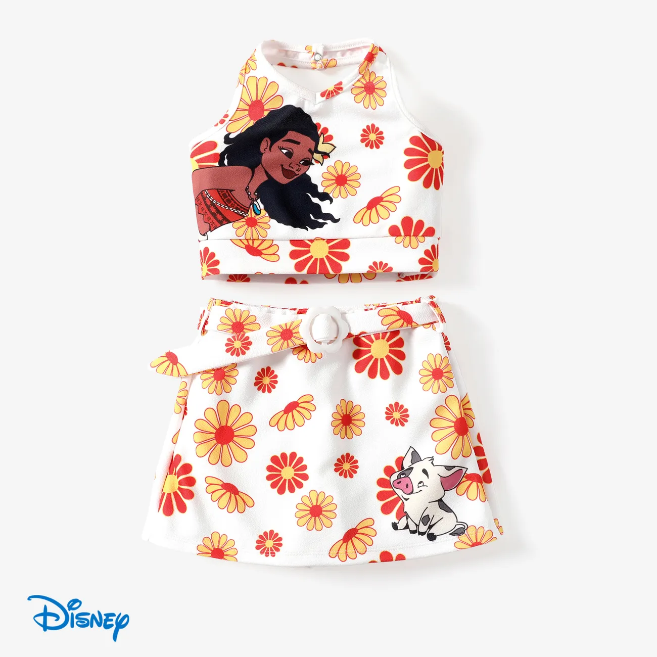 Disney Princess Toddler Girls Ariel/Moana 2pcs Character Print Halter Top with Floral Skirt Sets White big image 1