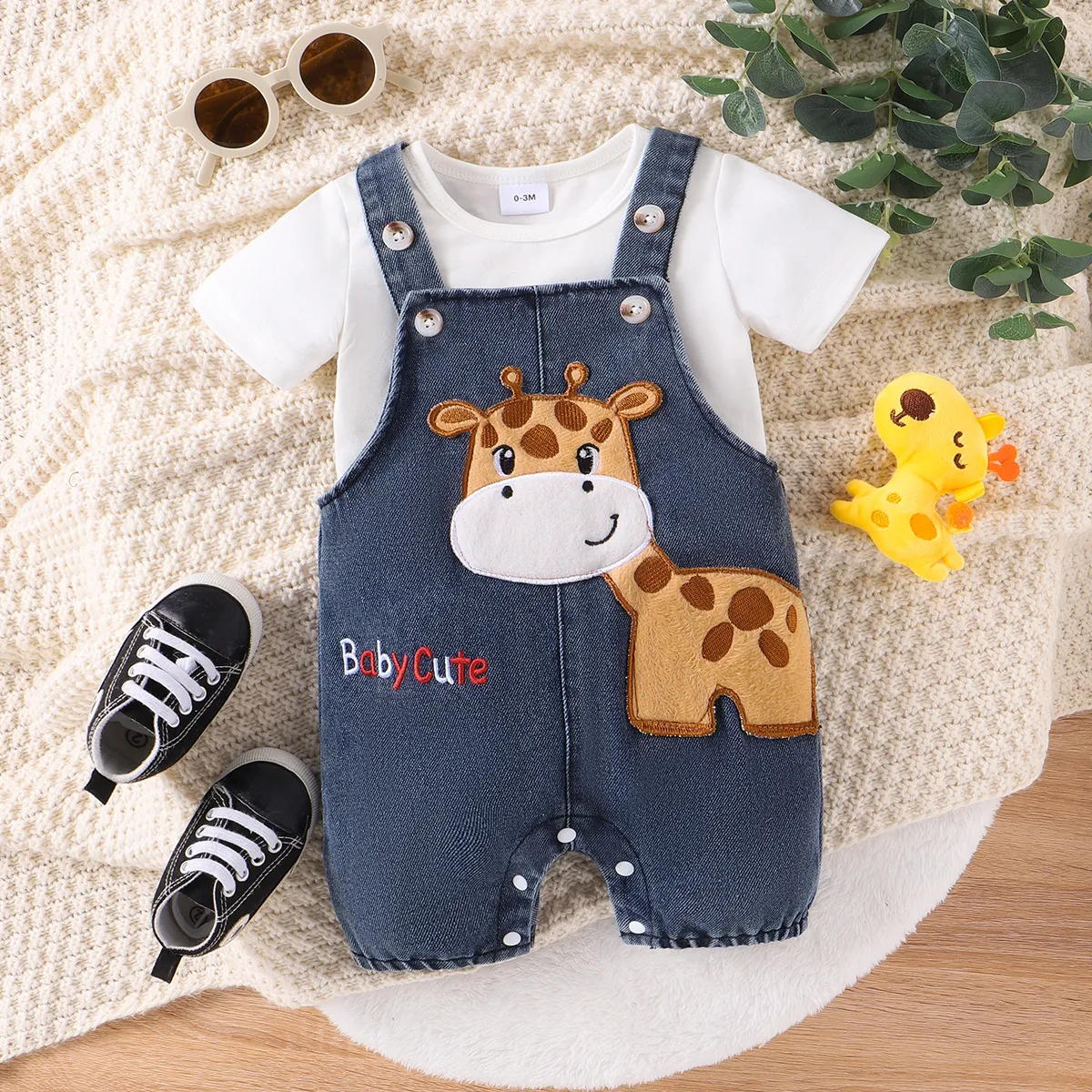 Childlike Giraffe 2pcs Baby Set made of 95% Cotton – Button/secret button Blue big image 1