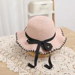 Woven Edging Straw Hat with Bow for Mommy and Me Pink