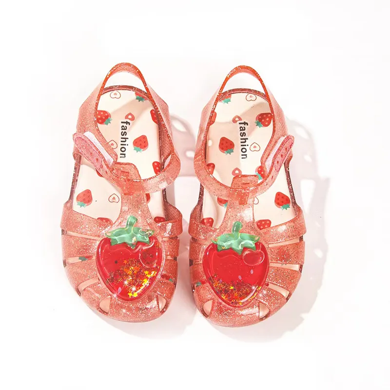 Toddler/Kids Girl Childlike Fruits Pattern Glitter Velcro Sandals Pink big image 1