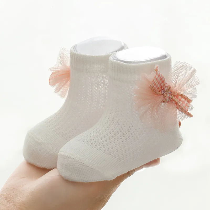 夏季薄網眼嬰兒襪，可愛蝴蝶結公主設計 白色 big image 1