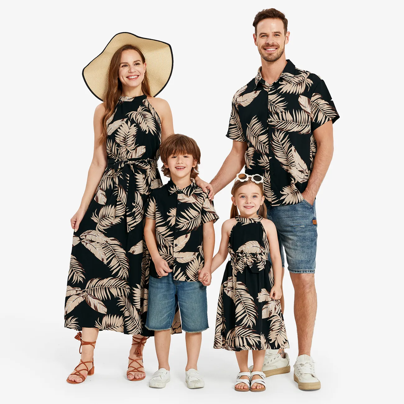 Páscoa Look de família Folha de palmeira Sem mangas Conjuntos de roupa para a família Conjuntos Preto big image 1