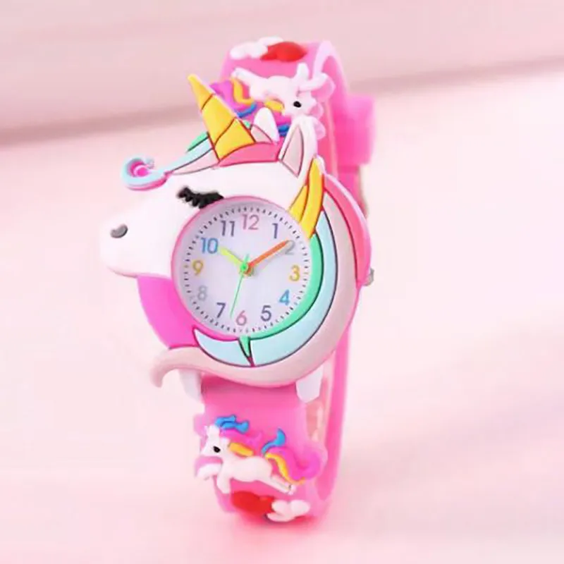 Reloj de diseño de unicornio de estilo dulce para niña pequeña  Rosa caliente big image 1