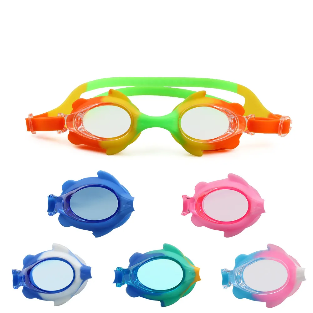 Criança / crianças Menina / menino bonito peixe forma impermeável à prova de nevoeiro óculos de natação Rosa big image 1