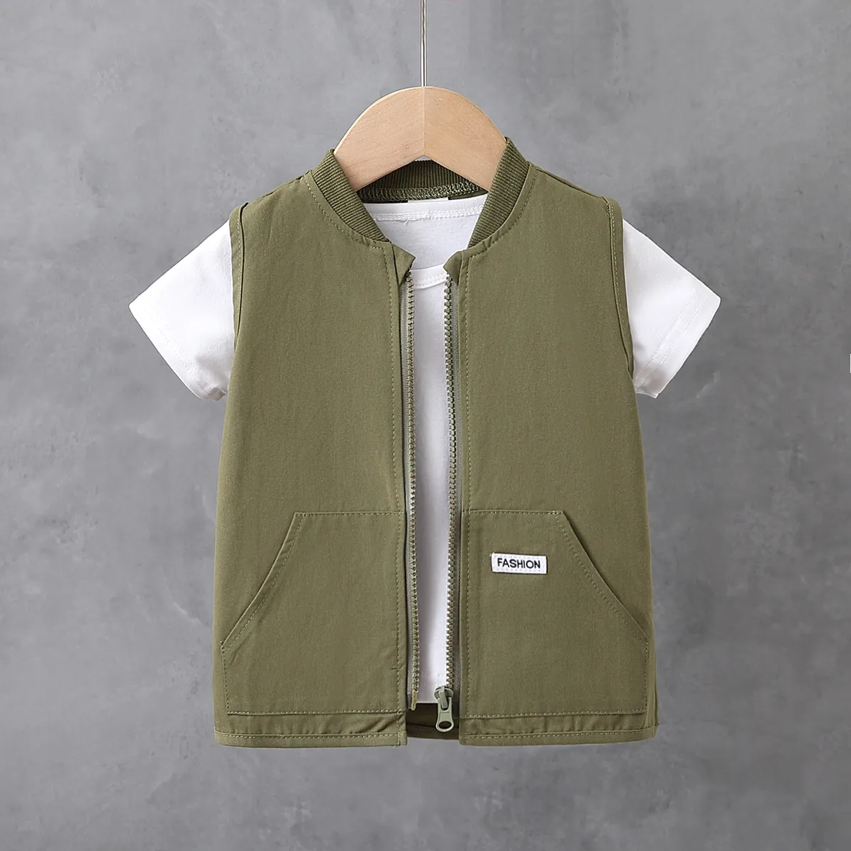 Casual Boy's Cotton Vest with Zipper, 1pcs, Regular Fit - Toddler Tops Army green big image 1