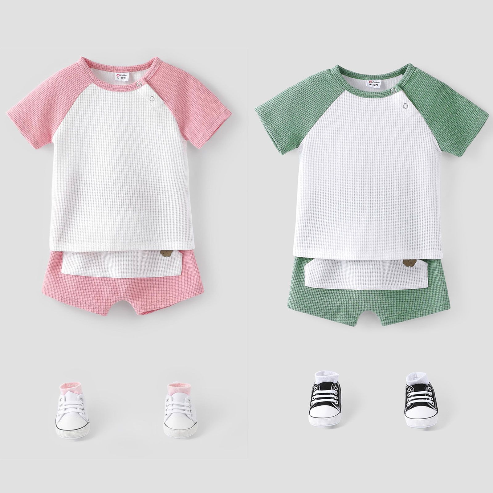 男嬰/女嬰 2 件純色 T 恤和短褲套裝
