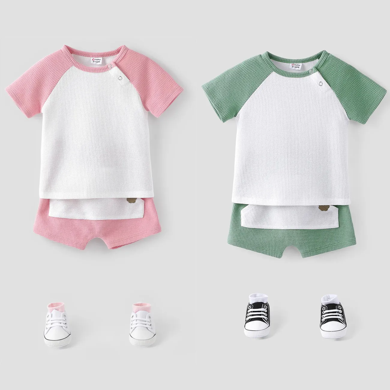 Bebé Niño/Niña 2pcs Conjunto de Camiseta y Pantalones Cortos de Color Sólido  Rosado big image 1