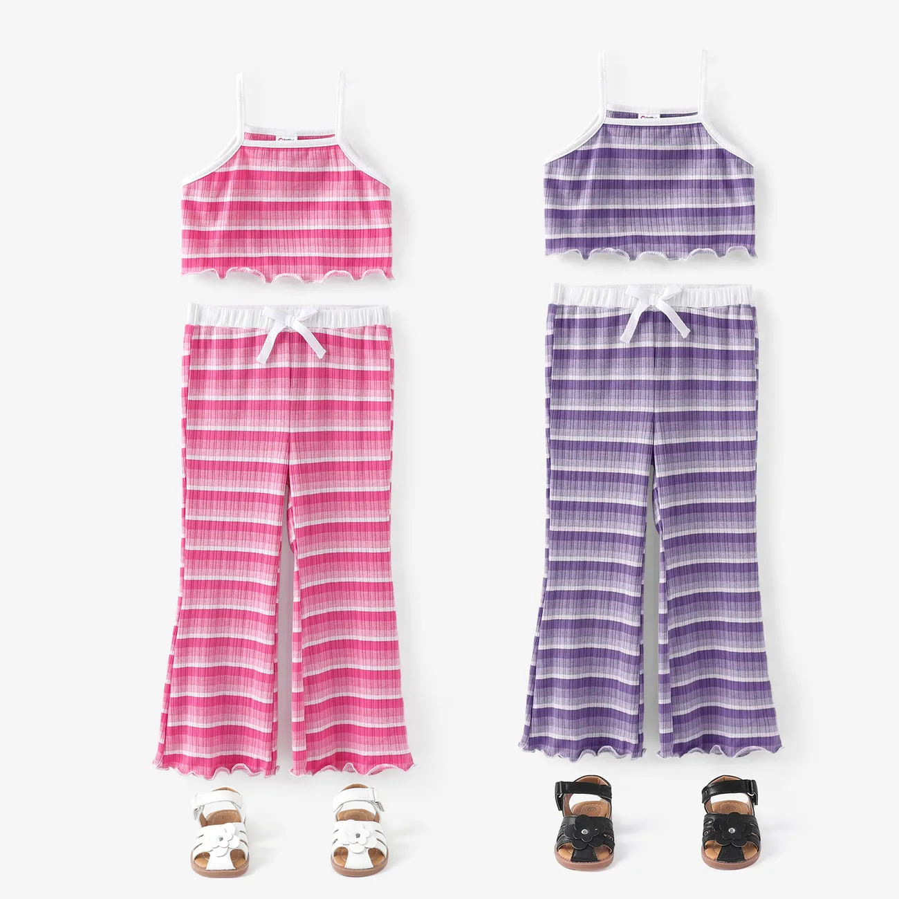Toddler Girl 2pcs Casual Gradient Stripes Print Camisole and Pants Set  Purple big image 1