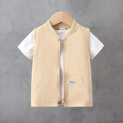 Gilet casual in cotone da ragazzo con cerniera, 1 pz, vestibilità regolare - Top per bambini