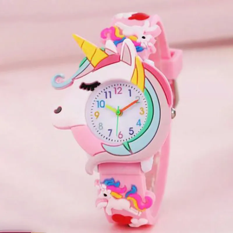 蹣跚學步的女孩甜美風格獨角獸設計手錶 粉色 big image 1