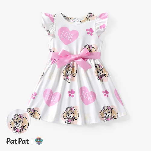 Paw Patrol Toddler Girls Mother's Day 1pc Character Print Bow-tie Ruffled-sleeve Dress