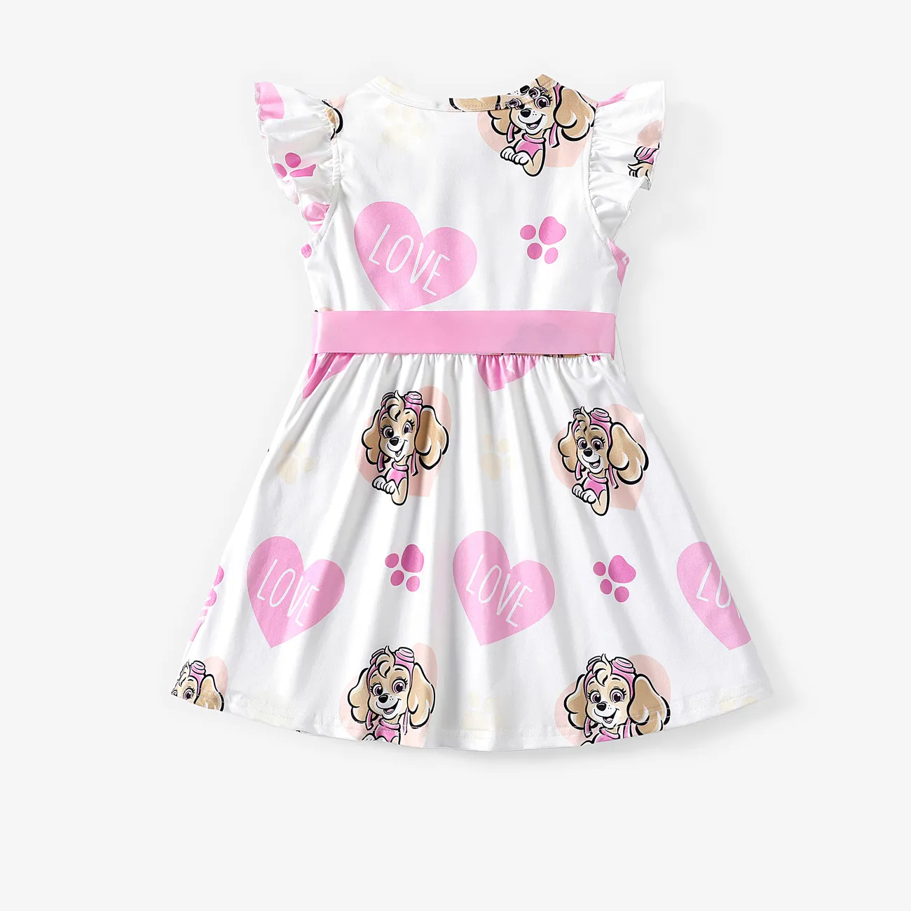 Paw Patrol Toddler Girls Mother's Day 1pc Character Print Bow-tie Ruffled-sleeve Dress Pink big image 1