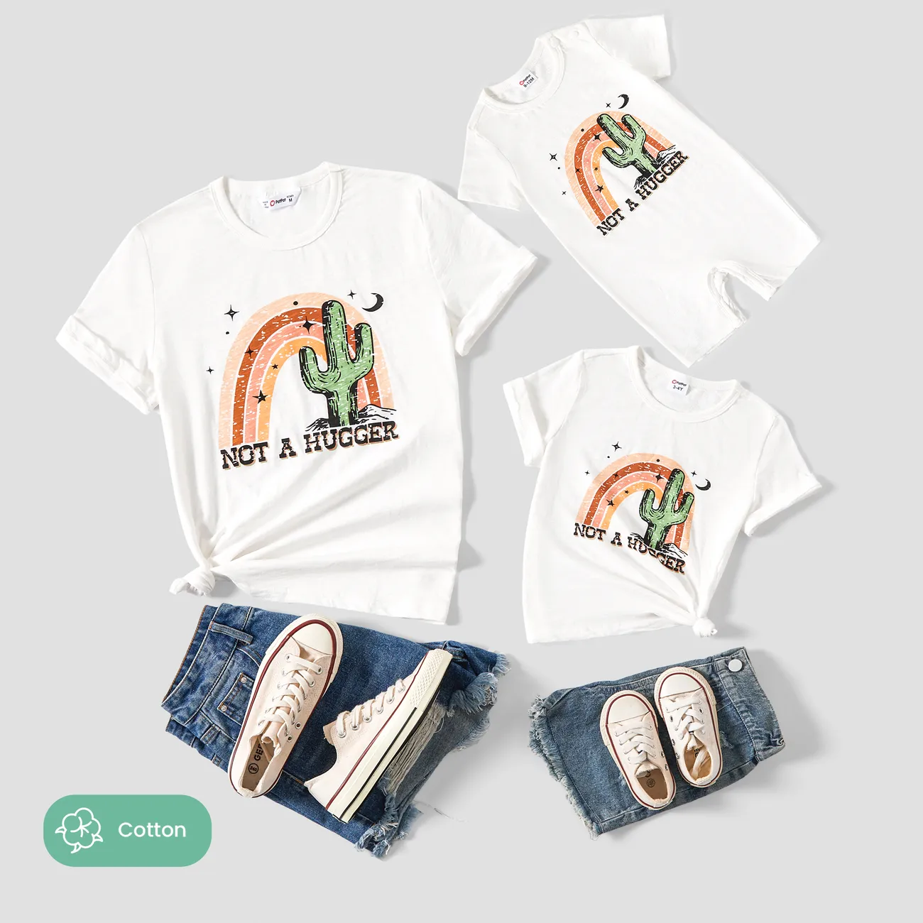 Mommy and Me Cactus and Rainbow Printed Short-Sleeve Graphic Tee White big image 1