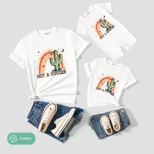Mommy and Me Cactus and Rainbow Printed Short-Sleeve Tops