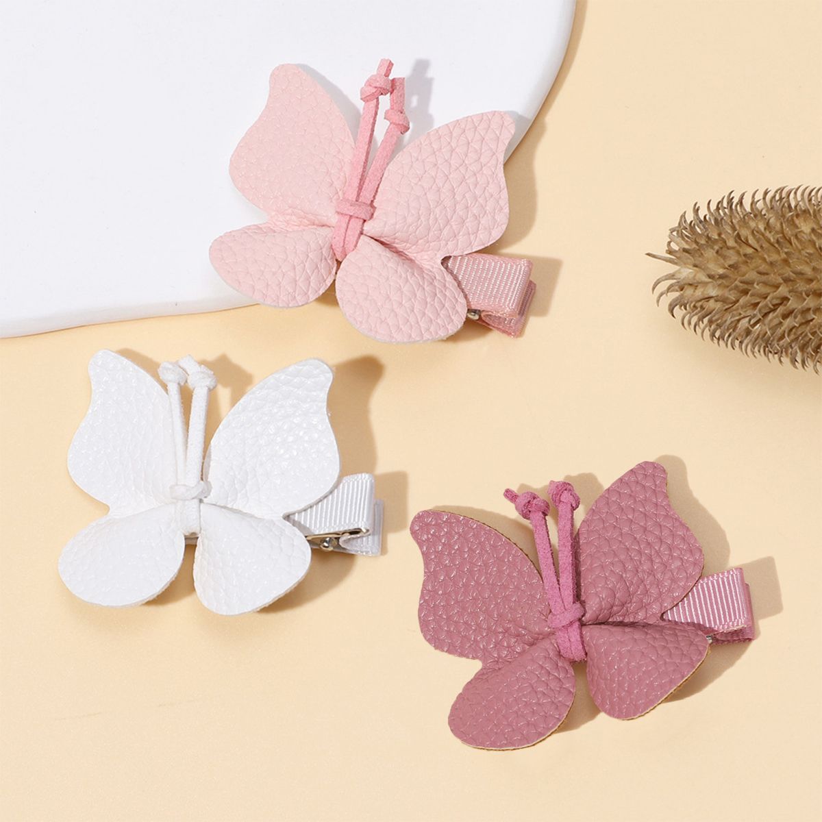 Toddler/kid Girl Sweet Style 3-Pack Butterfly Leather Applique Hair Clip