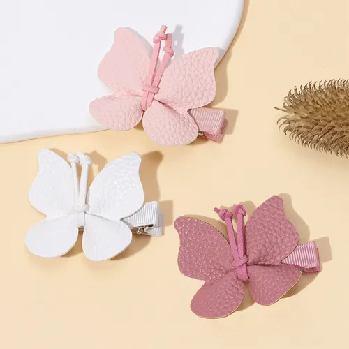 Niño pequeño / niño niña Sweet Style 3-Pack Butterfly Leather Applique Hair Clip
