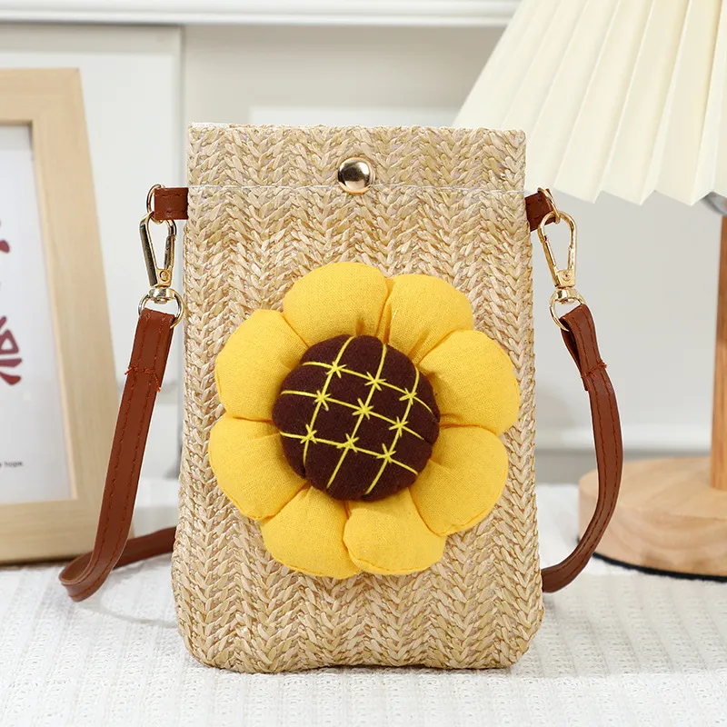 

Toddler/kids Girl Sweet Style Flower Detail Snap Button Straw Crossbody Bags
