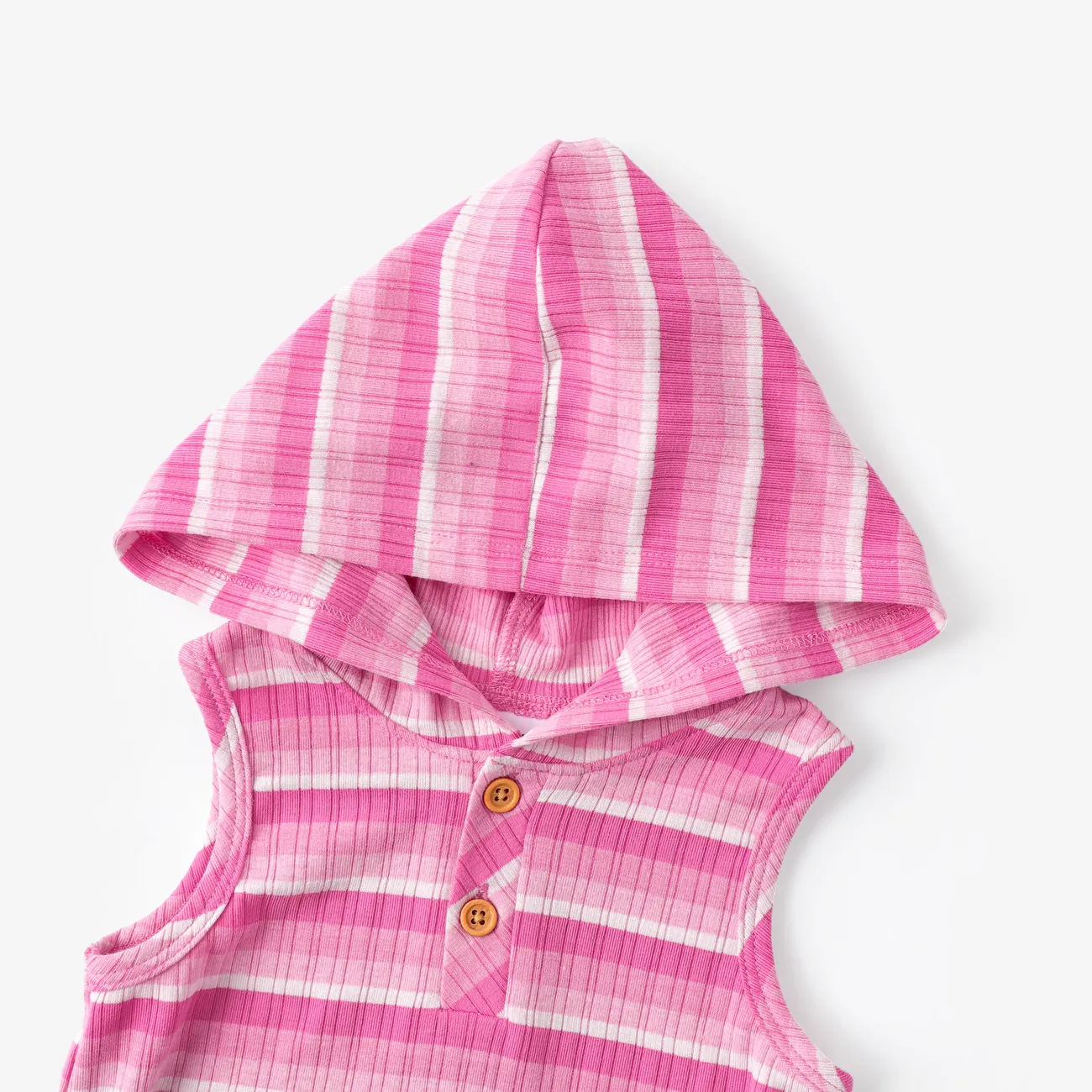 Baby Boy/Girl 2pcs Striped Print Hooded Tank Top and Shorts Set Roseo big image 1
