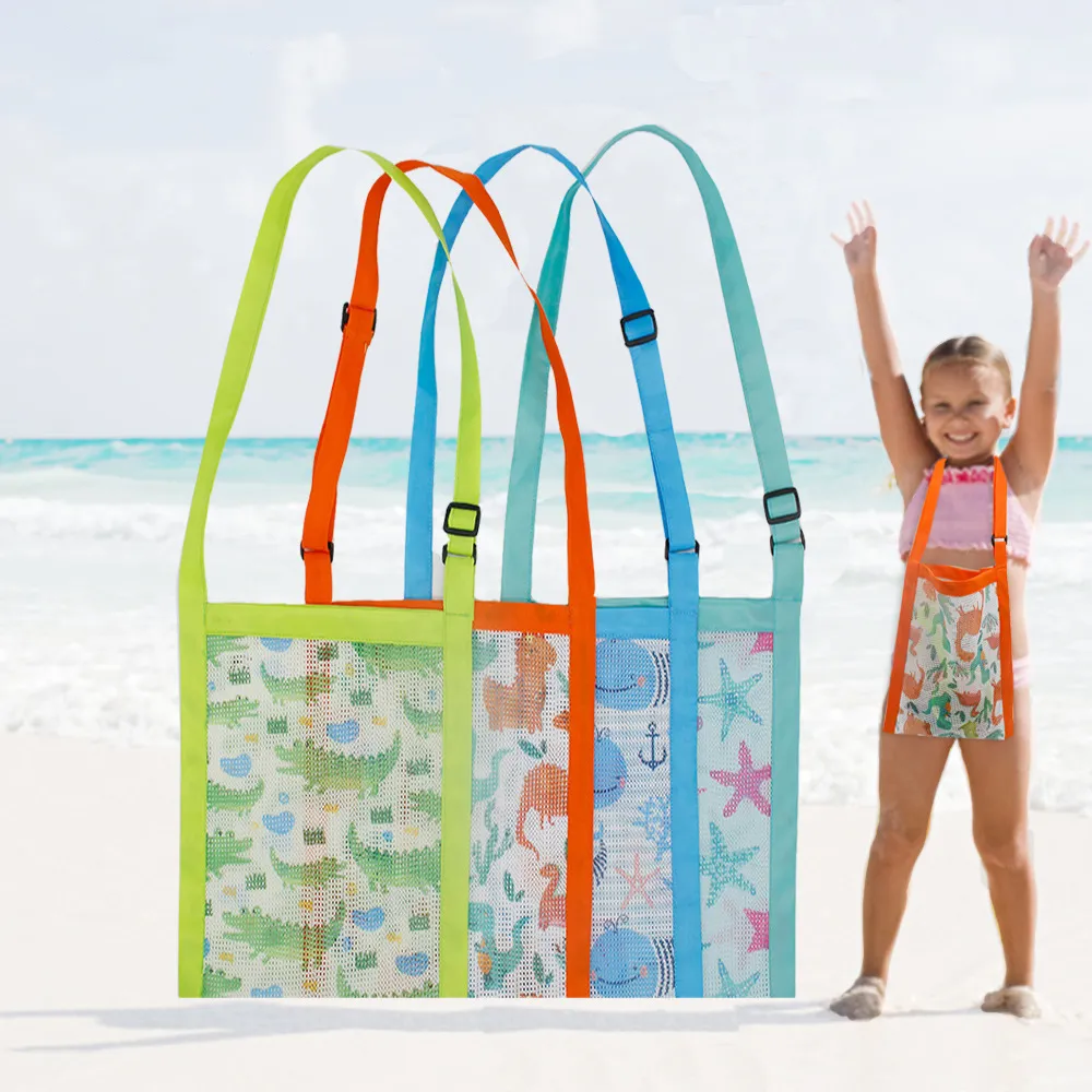 Criança / crianças menino / menina desenhos animados impressão malha praia ajustável alça sacos  Turquesa big image 1