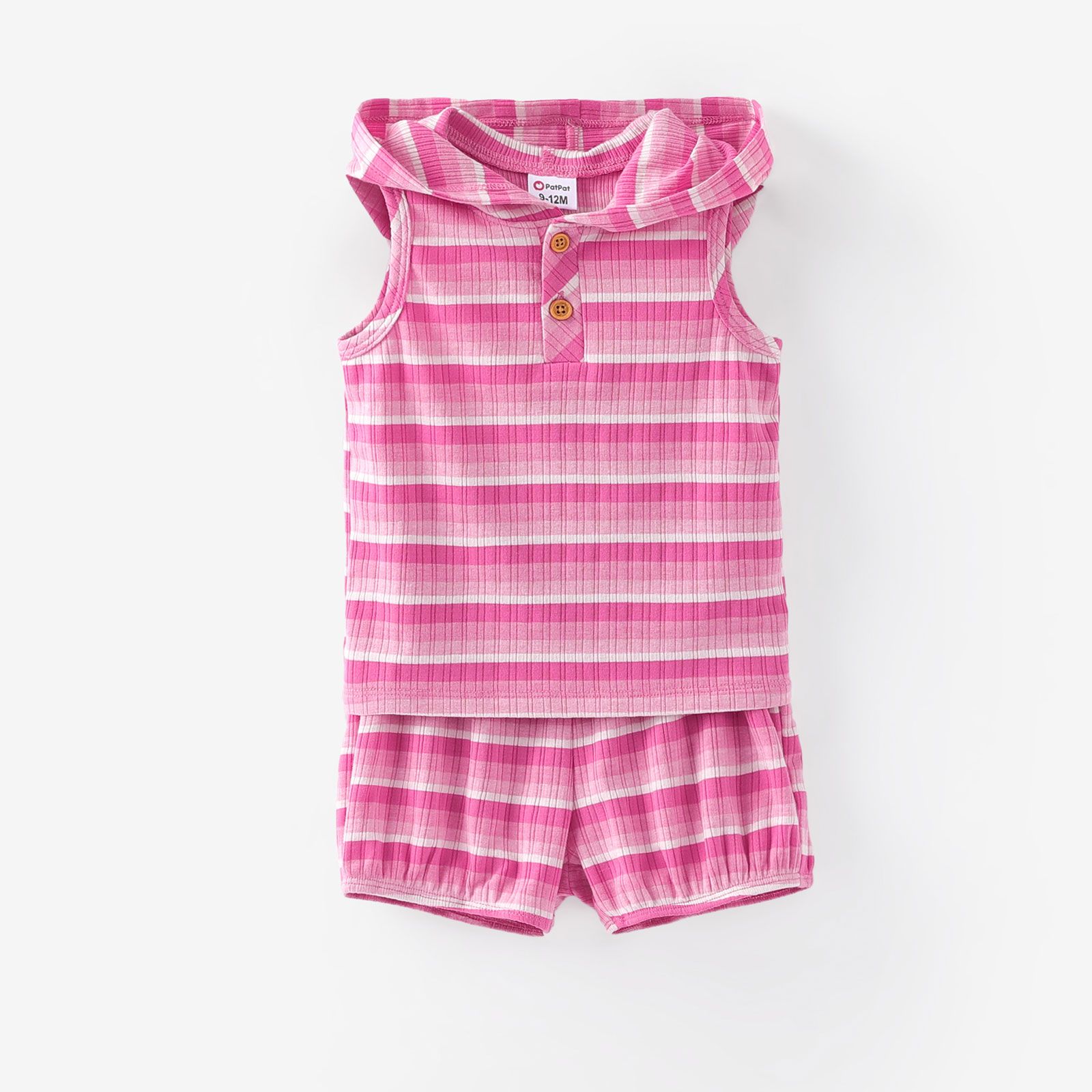 Baby Boy/Girl 2pcs Striped Print Hooded Tank Top and Shorts Set