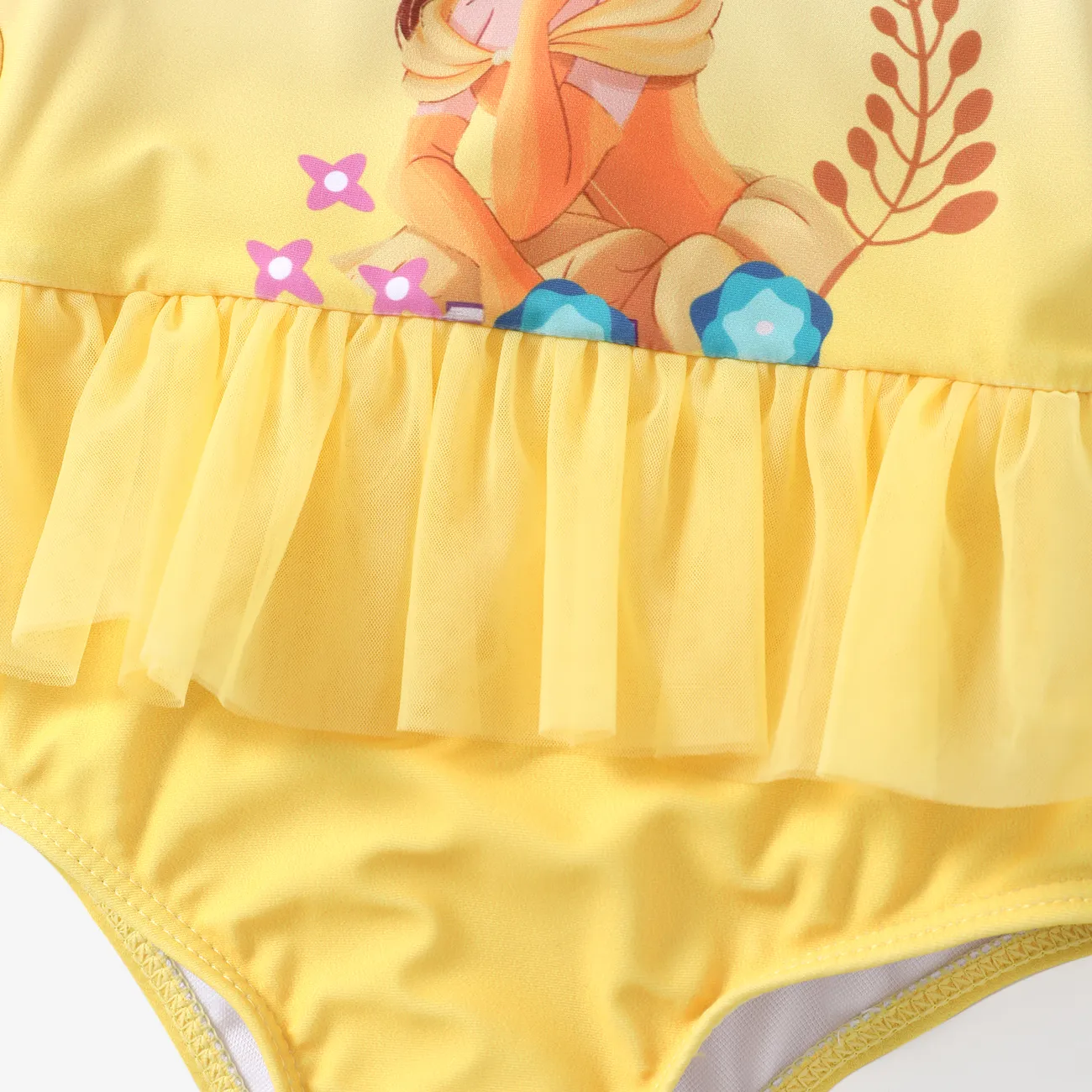 Disney Princess Toddler Girl Ariel Merimaid Gradient print Mesh Stiching Swimming suit Yellow big image 1