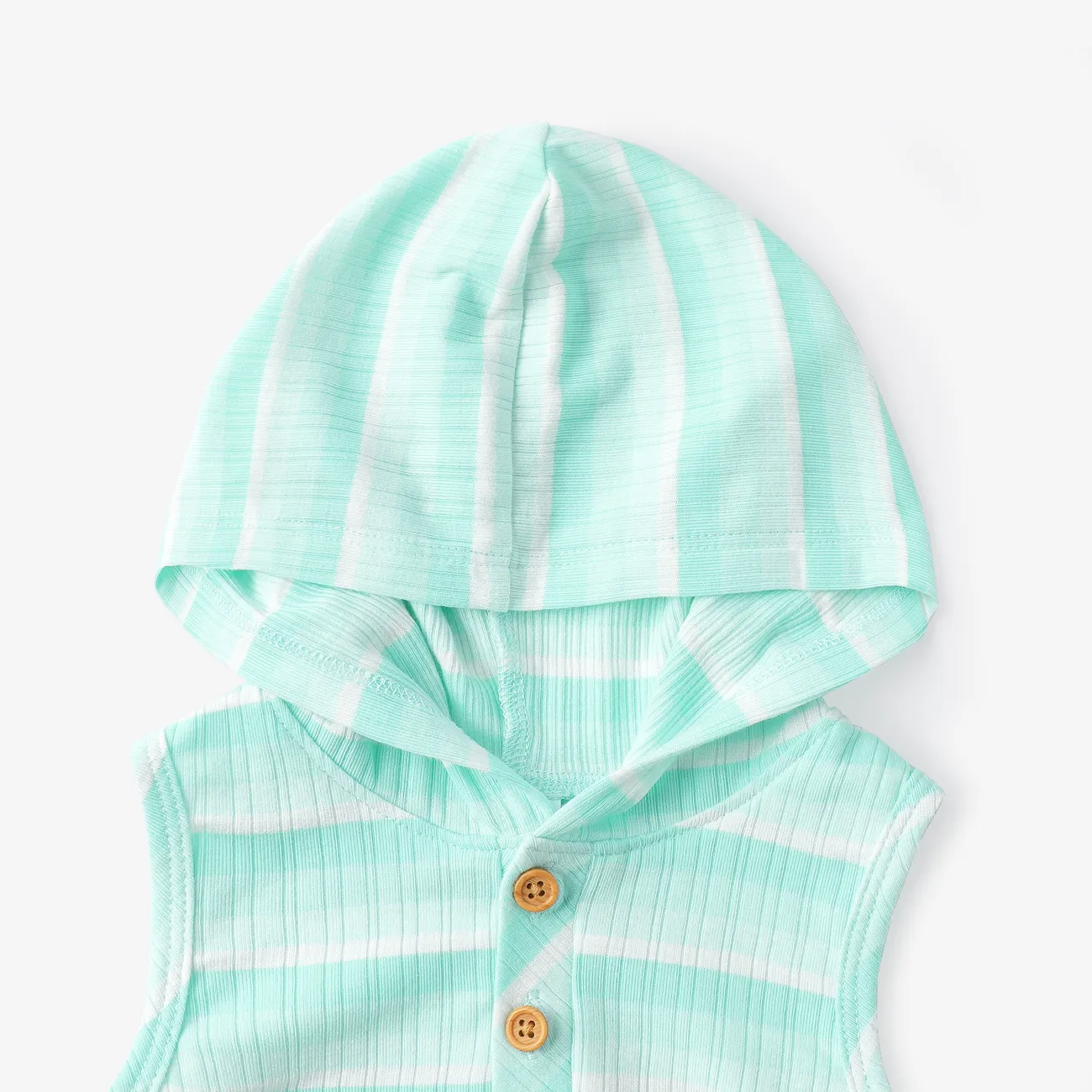 Baby Boy/Girl 2pcs Striped Print Hooded Tank Top and Shorts Set Aqua big image 1